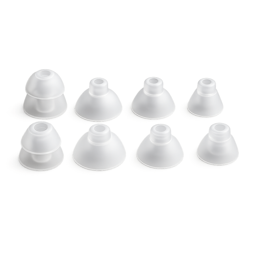 Set of eight white hearing aid domes